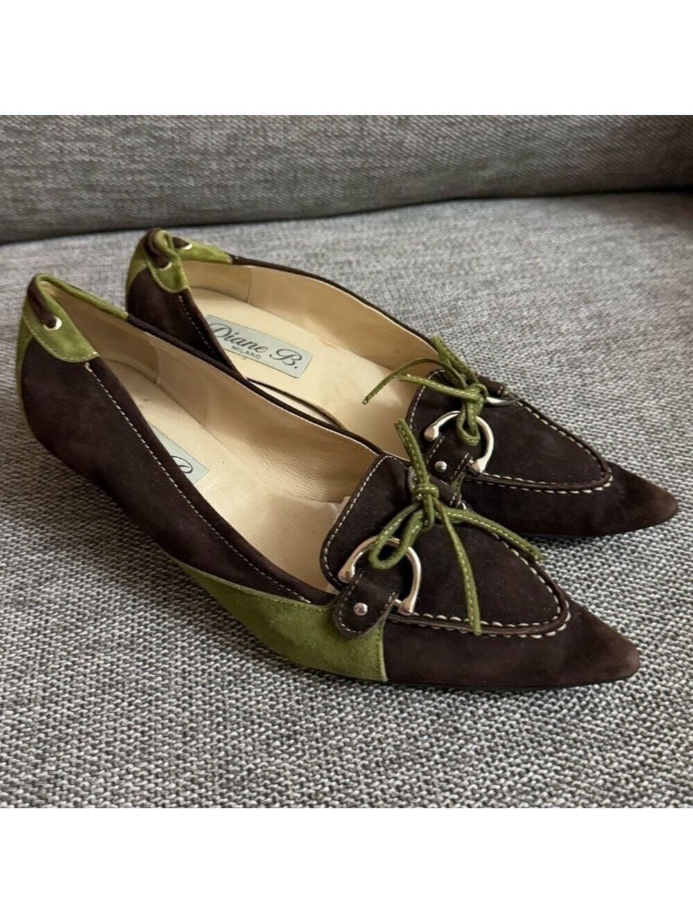 Women’s Diane B Milano Suede Green Brown Shoes Vintage Italy 38.5 Used - Picture 4 of 16